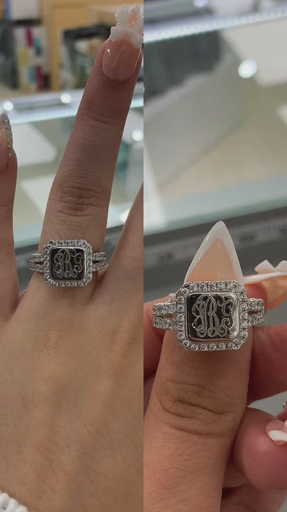 Sterling Silver Monogram Split Band Ring - Jade Ring