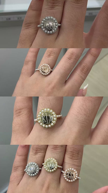 Sterling Silver Engravable Round Ring With Pearls All Around