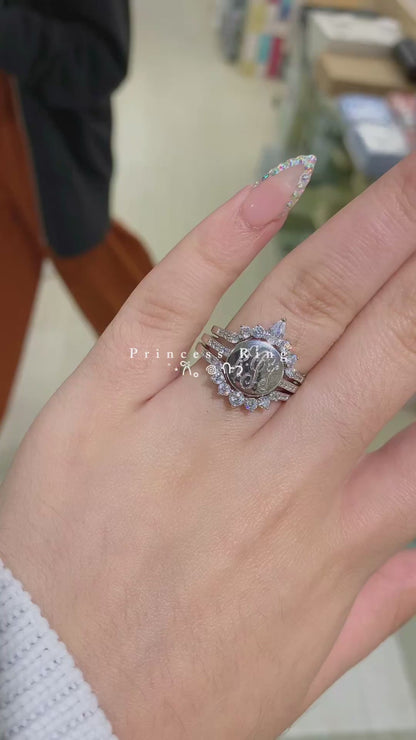 Sterling Silver Crown Triple Band Engravable Cz Princess Ring