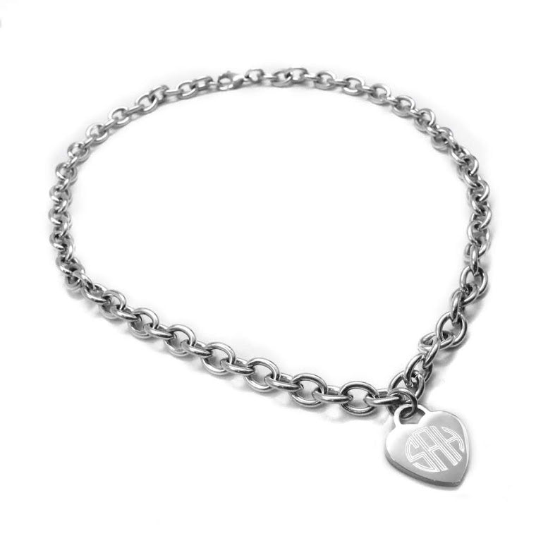 Stainless Steel Heart disc Charm Necklace