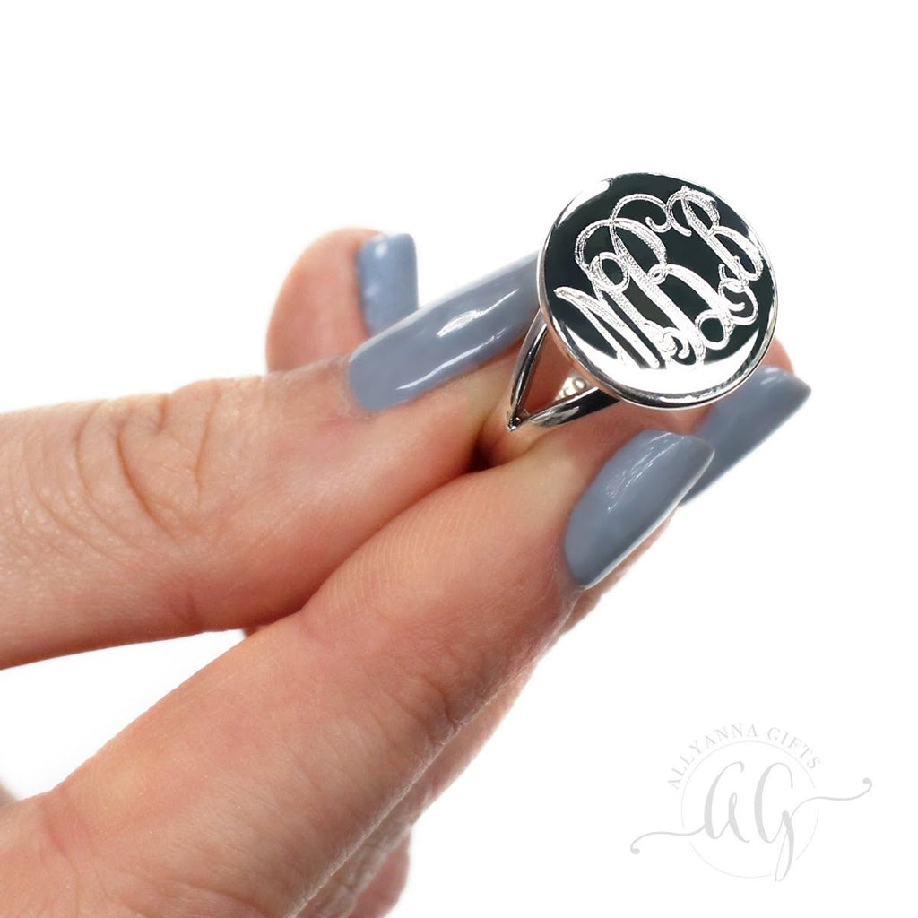 Small Round German Silver Engravable Ring - Allyanna GiftsMONOGRAM + ENGRAVING