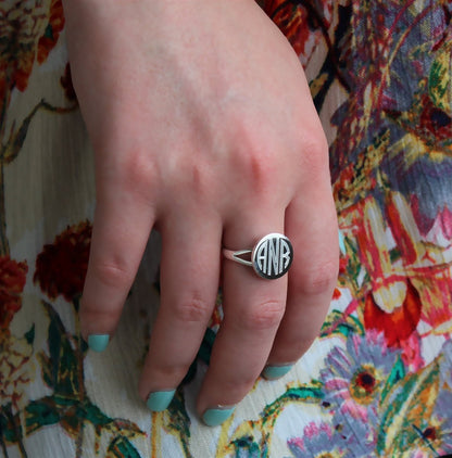 Small Round German Silver Engravable Ring - Allyanna GiftsMONOGRAM + ENGRAVING