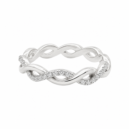 Sterling Silver Moissanite Pave Twisted Eternity Band