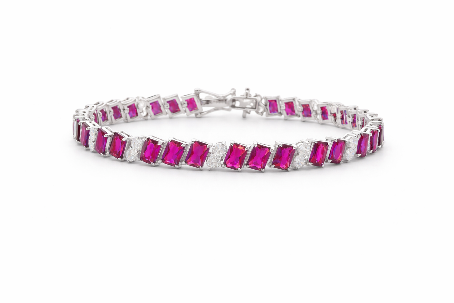 Sterling Silver Colored CZ Radiant Cut Tennis Bracelet (7.25")