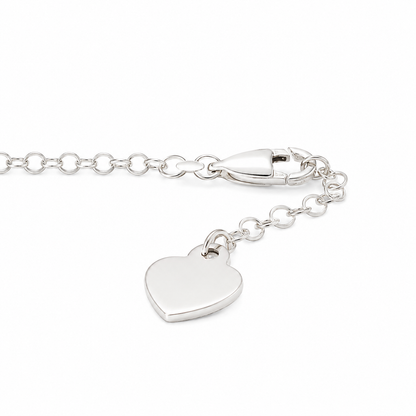 Sterling Silver Round Rolo Link W/ Heart Charm Bracelet