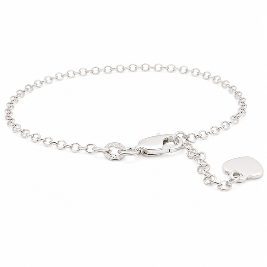 Sterling Silver Round Rolo Link W/ Heart Charm Bracelet