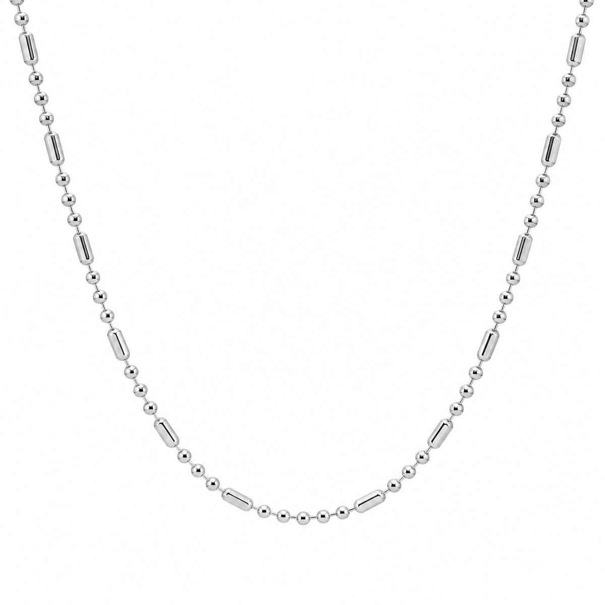 Sterling Silver Diamond Cut Alternating 1mm Round & Bar Beaded Pattern Chain