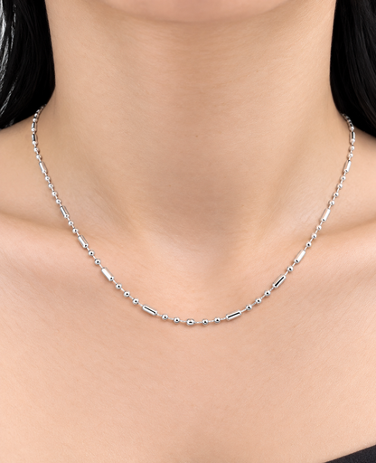 Sterling Silver Diamond Cut Alternating 1mm Round & Bar Beaded Pattern Chain