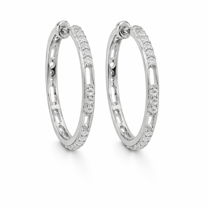 Sterling Silver CZ Open Post Hoop Earrings