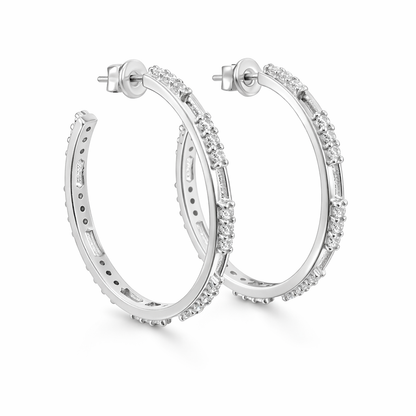 Sterling Silver CZ Open Post Hoop Earrings