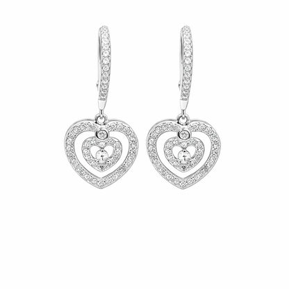 Sterling Silver Dangling CZ Open Heart Huggie Leverback Earrings