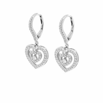 Sterling Silver Dangling CZ Open Heart Huggie Leverback Earrings