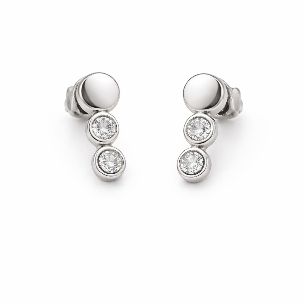 Sterling Silver Bubble Graduated CZ Post Earrings