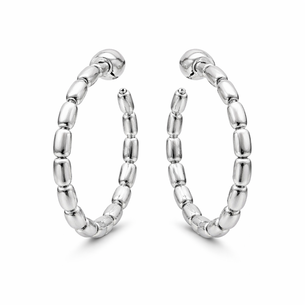 Sterling Silver 3mm x 30mm Rice Bead Post Hoop Earrings