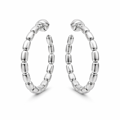 Sterling Silver 3mm x 30mm Rice Bead Post Hoop Earrings