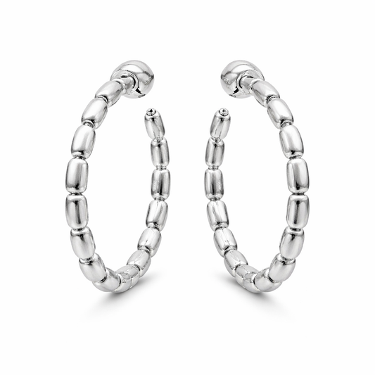 Sterling Silver 3mm x 30mm Rice Bead Post Hoop Earrings