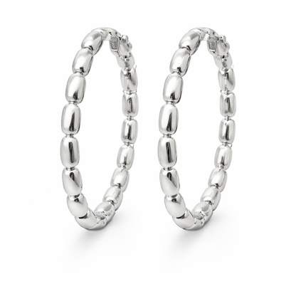 Sterling Silver 3mm x 35mm Rice Bead Post Hoop Earrings
