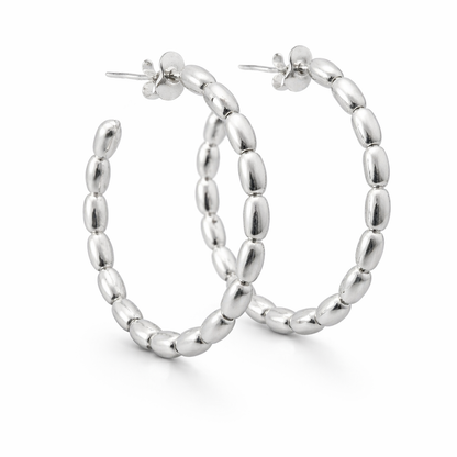 Sterling Silver 3mm x 35mm Rice Bead Post Hoop Earrings