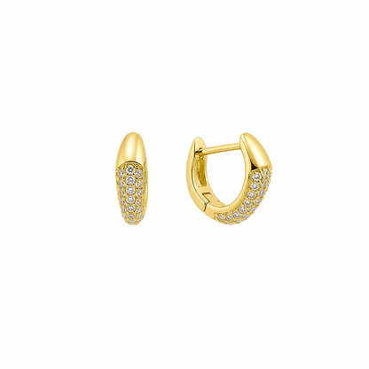 Sterling Silver Gold Plated CZ Pave V Shape Huggie Hoop Earrings