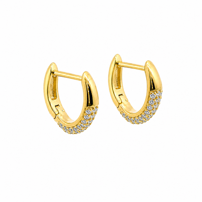 Sterling Silver Gold Plated CZ Pave V Shape Huggie Hoop Earrings