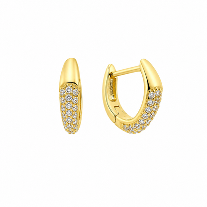 Sterling Silver Gold Plated CZ Pave V Shape Huggie Hoop Earrings