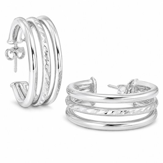 Sterling Silver 22mm Triple Row Hoop Earrings