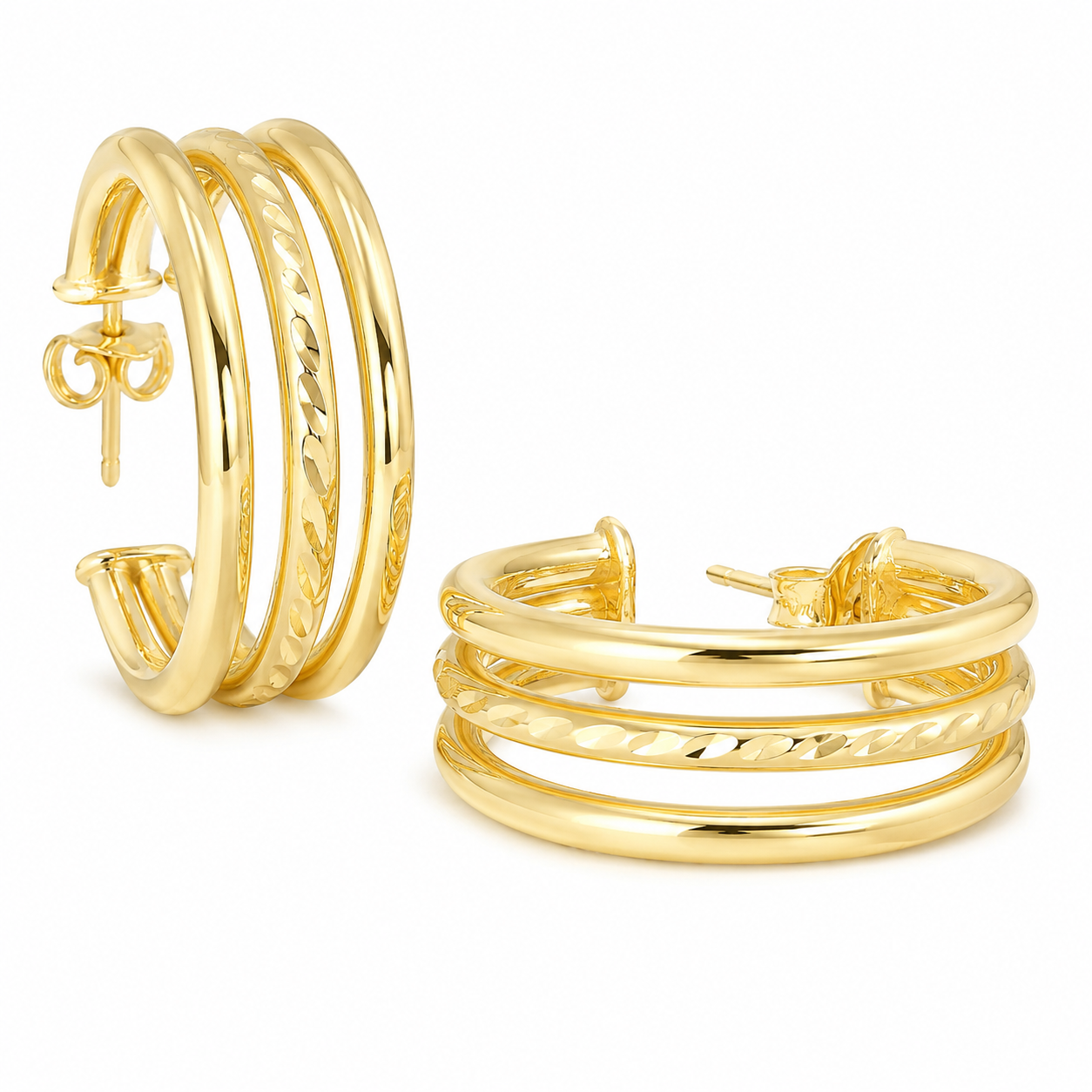 Sterling Silver 30mm Triple Row Hoop Earrings