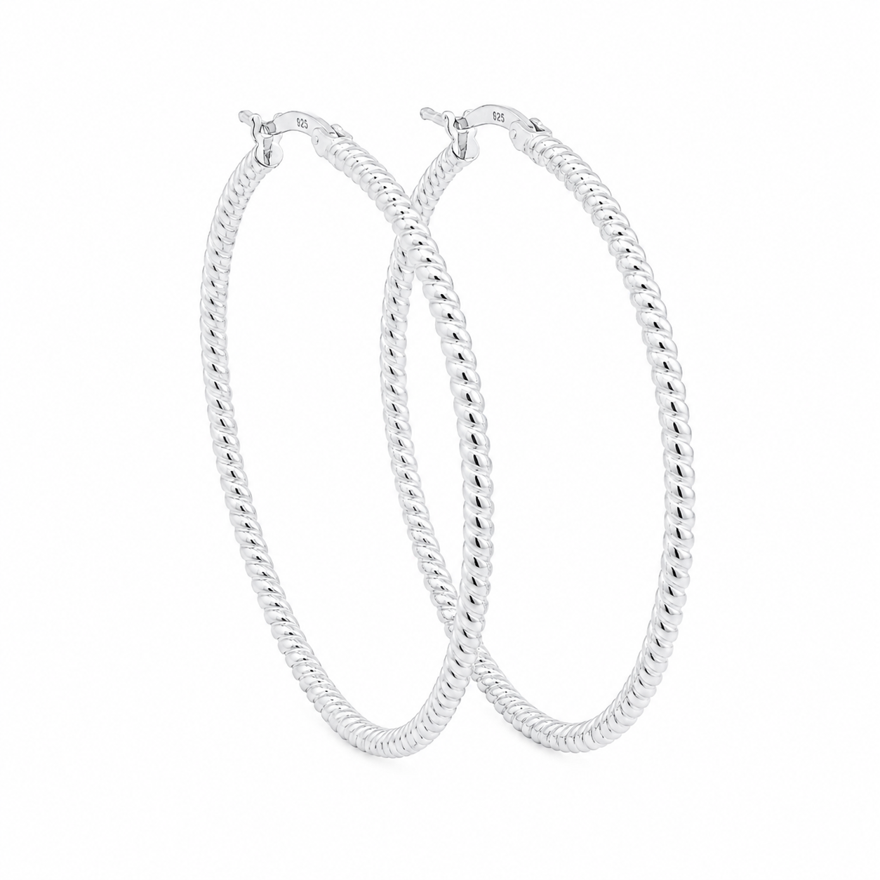 Sterling Silver 43mm Round Diamond Cut Twisted Hoop Earrings