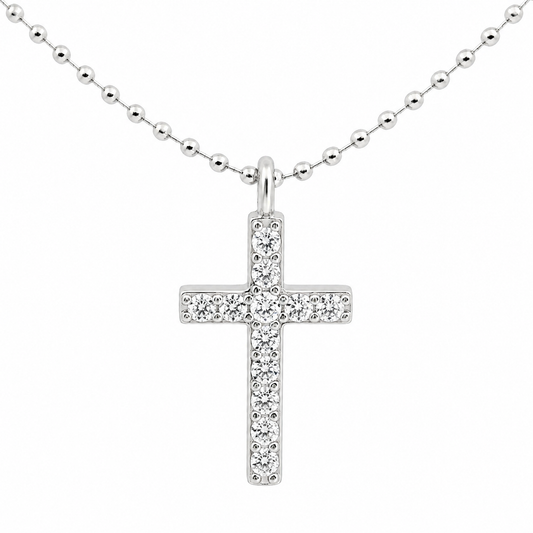Sterling Silver CZ Cross Beaded Chain Necklace