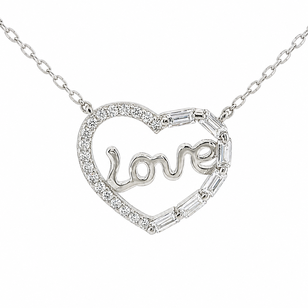 Sterling Silver CZ Heart "LOVE"Necklace