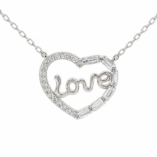 Sterling Silver CZ Heart "LOVE"Necklace