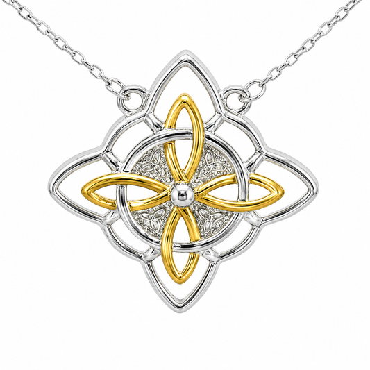 Sterling Silver Two Tone Quaternary Celtic Witch Knot Necklace