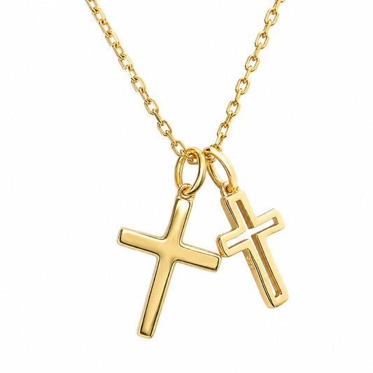 Sterling Silver Polished Double Cross Necklace