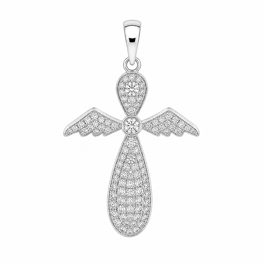 Sterling Silver Angel Cross Pendant (3 Colors)