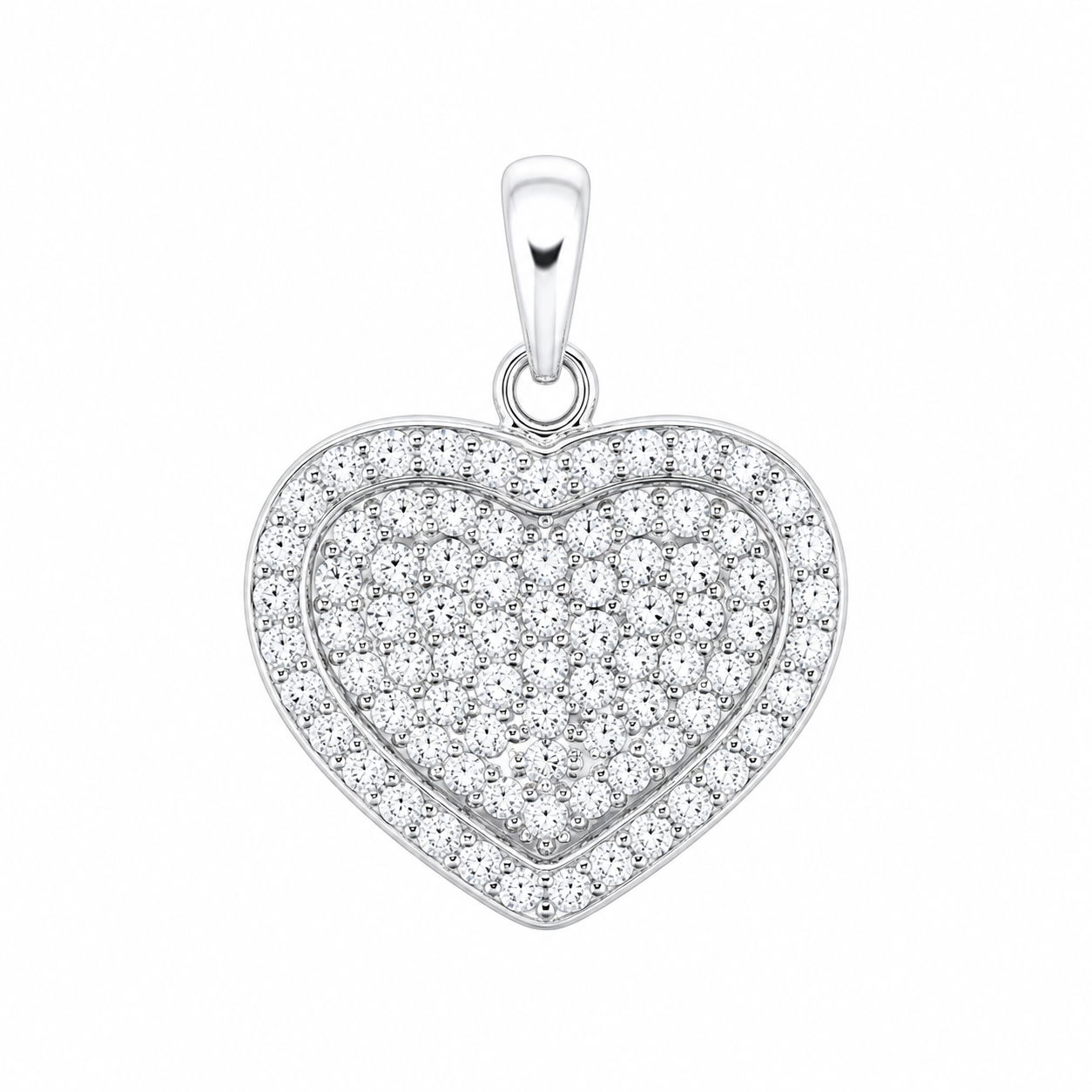Sterling Silver CZ Pave Heart Pendant