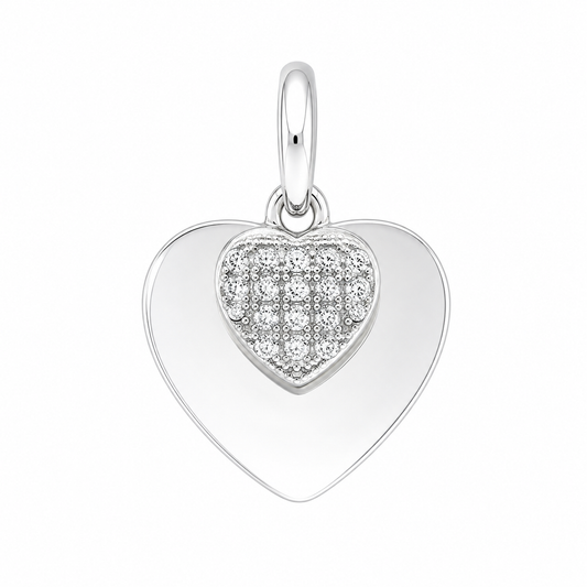 Sterling Silver Plain & CZ Double Heart Pendant