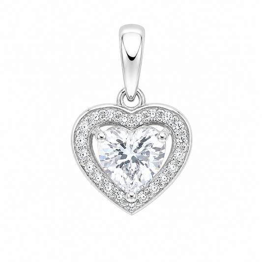 Sterling Silver CZ Heart Halo Pendant