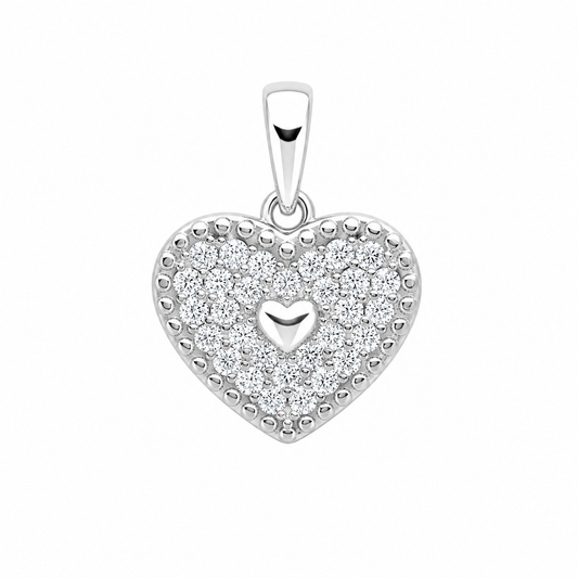 Sterling Silver CZ Pave Heart Pendant