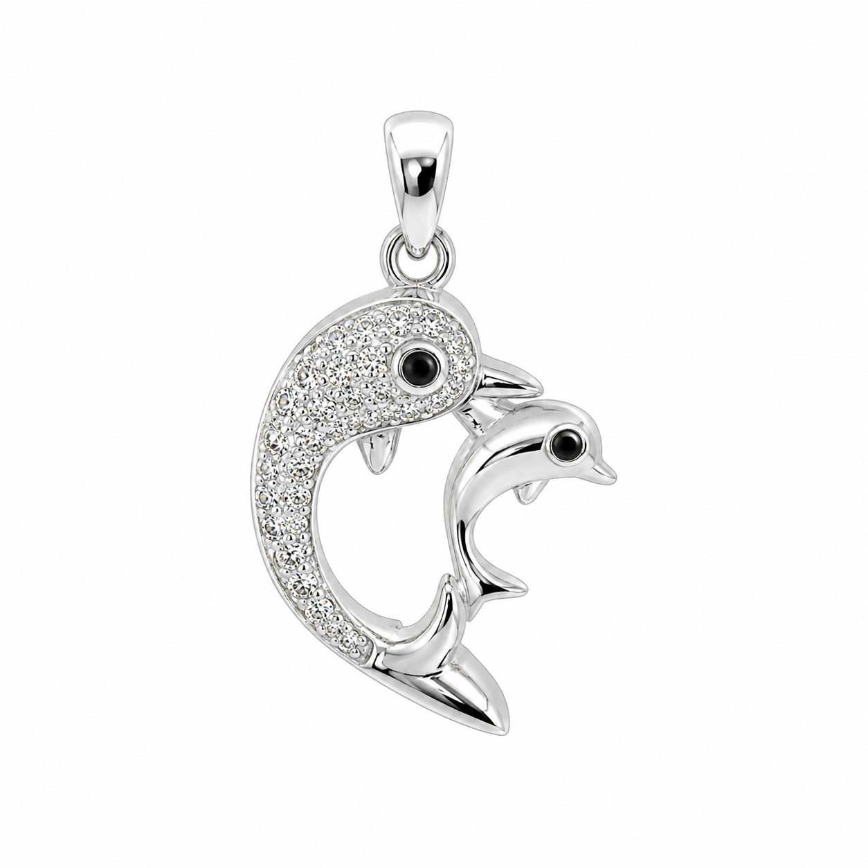 Sterling Silver CZ & Polished Dolphin Pendant