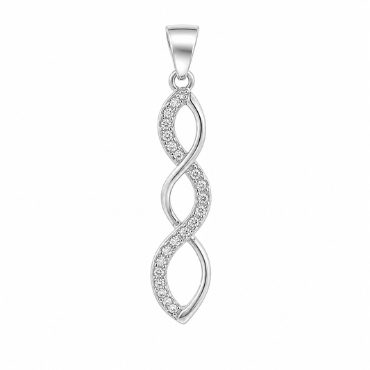 Sterling Silver CZ & Polished Twisted Design Pendant