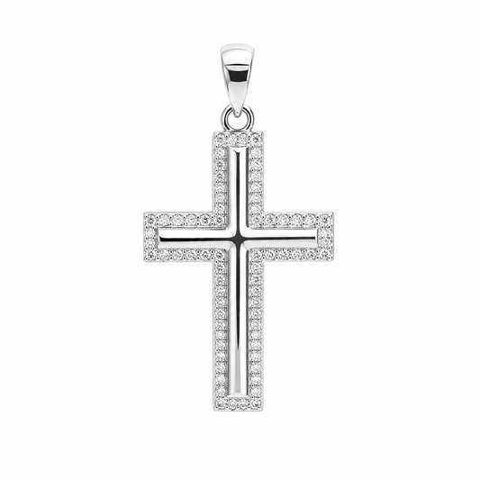 Sterling Silver CZ Polished Cross Pendant