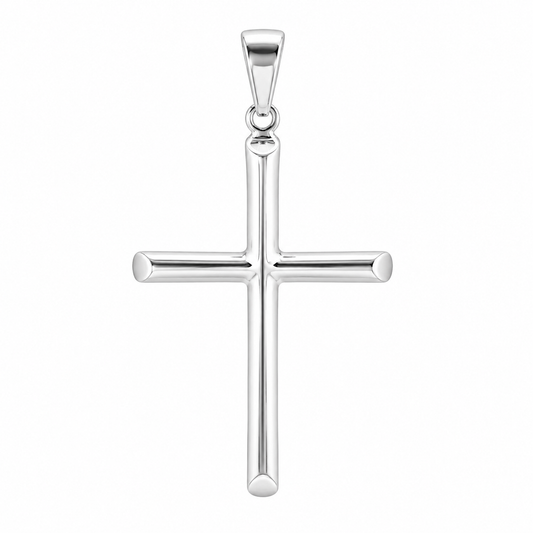 Sterling Silver Large High Polished Solid Barrel Cross Pendant
