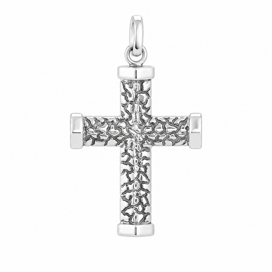Sterling Silver Oxidized Cobblestone Cross Pendant
