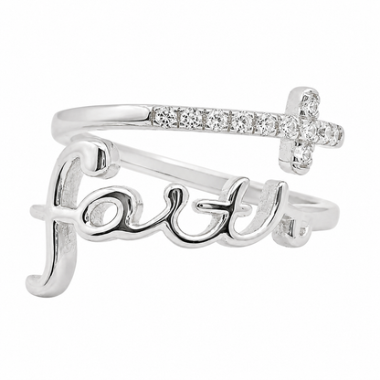 Sterling Silver CZ Cross Faith Ring