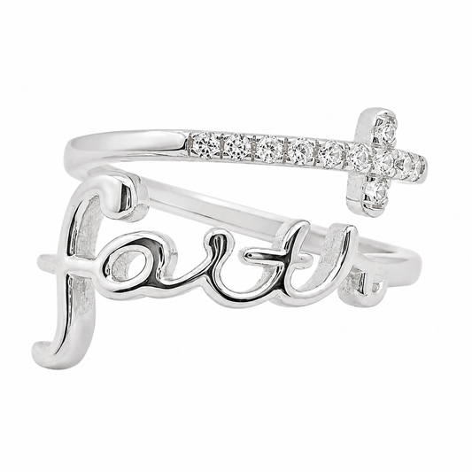 Sterling Silver CZ Cross Faith Ring