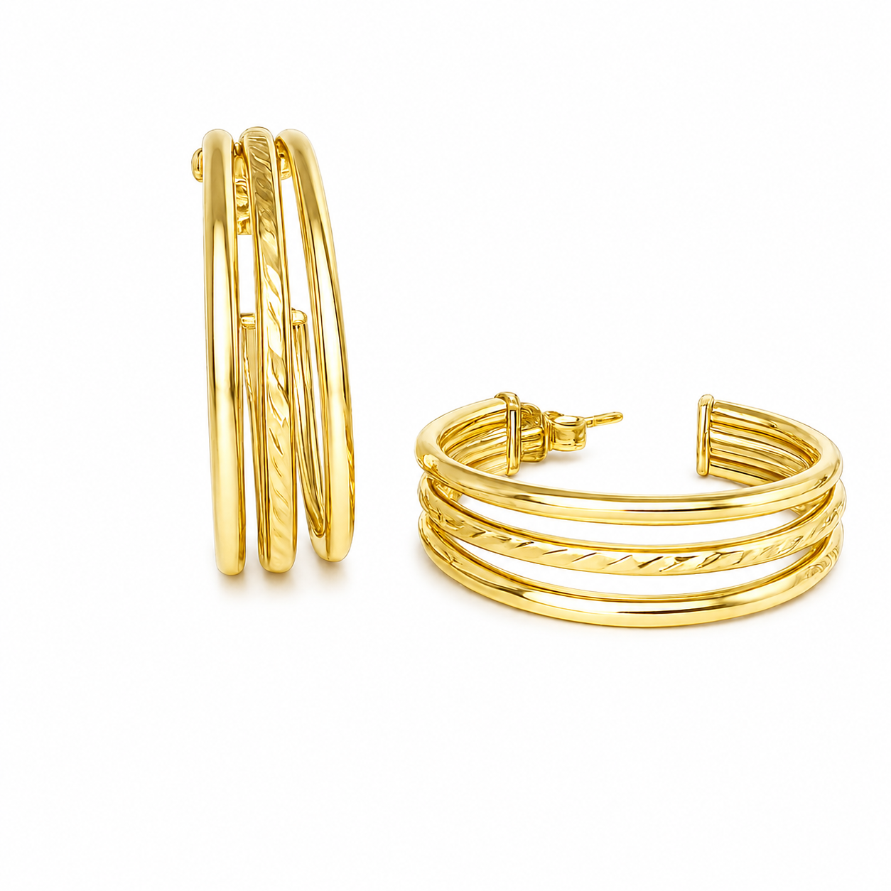 Sterling Silver 30mm Triple Row Hoop Earrings