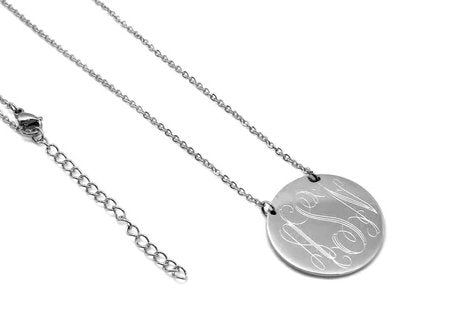Sterling Silver 20mm Engravable Round Necklace - Allyanna GiftsMONOGRAM + ENGRAVING