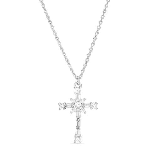 Sterling Silver Baguette CZ Cross Necklace - Allyanna Gifts