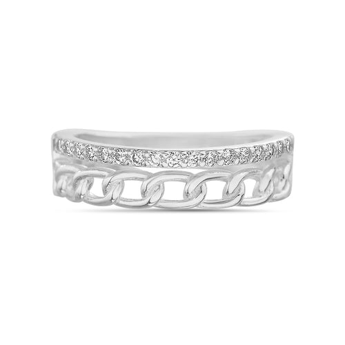 Sterling Silver CZ Band & Cuban Link Split Band Ring - Allyanna Gifts