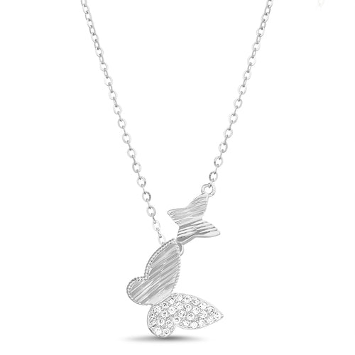 Sterling Silver CZ Diamond Cut Butterfly Necklace - Allyanna Gifts